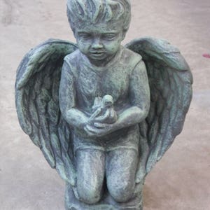 Stone Angel with Bird, Outdoor Angel Statue, Stone Angels, Stone Statue, Angel Home Decor, Cherub Statue, Cherub Figurines, Angel Figurine