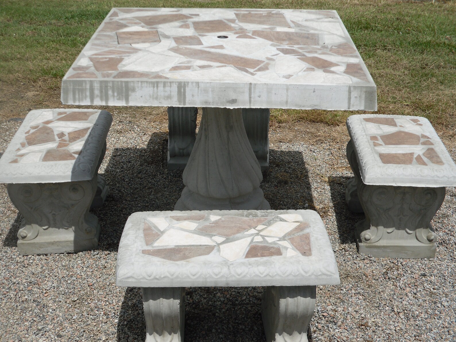 36 Square Table Set With 4 Benches Concrete Patio Etsy