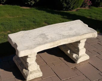 Rustic Concrete Garden Bench - Handcrafted Wood Grain Look - Outdoor Patio or Memorial Bench - Durable Cast Stone Bench - Patio Bench Set