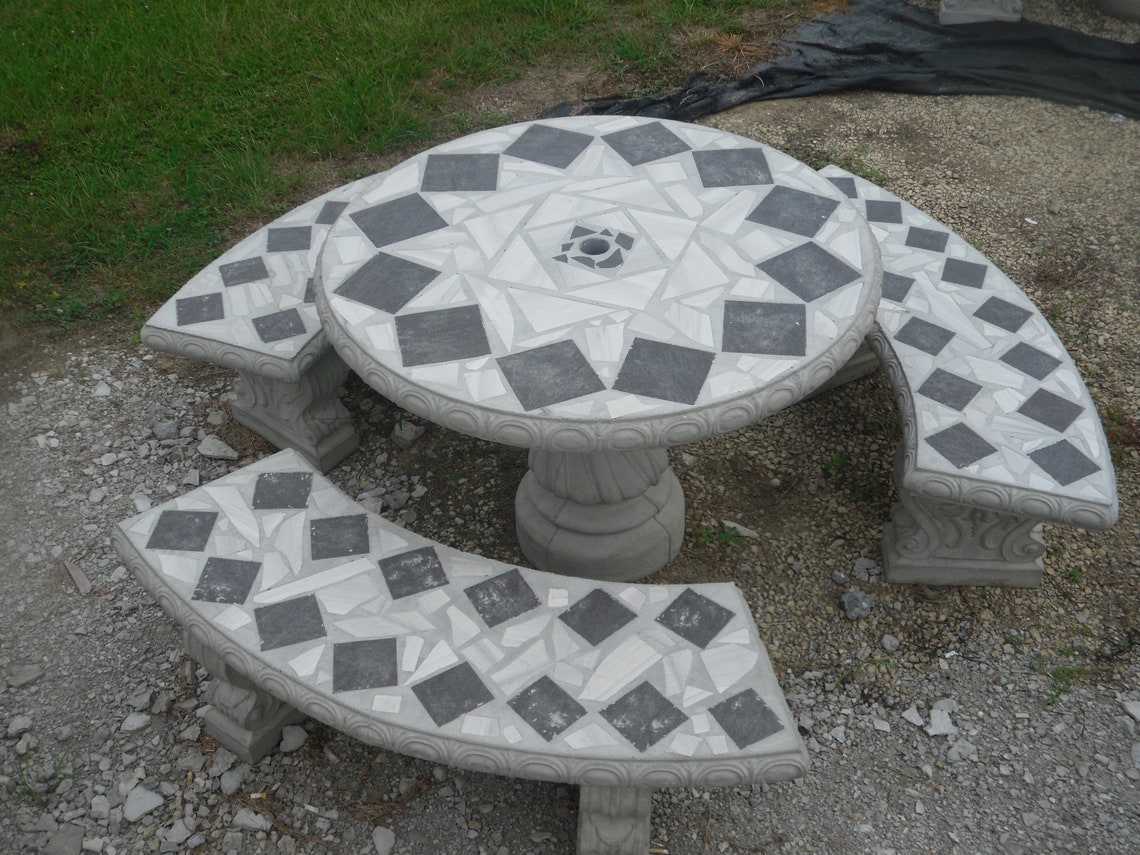Cement Patio Table Set Garden Tables Picnic Table Set Etsy