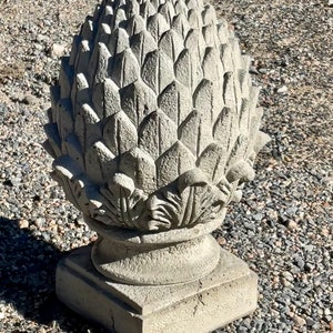 Pair (2) Concrete Pineapple Finial - Concrete Pineapple Statues - Outdoor Pineapple Statue - Pineapple Finial, Concrete Pineapple Statue
