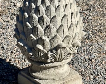Pair (2) Concrete Pineapple Finial - Concrete Pineapple Statues - Outdoor Pineapple Statue - Pineapple Finial, Concrete Pineapple Statue