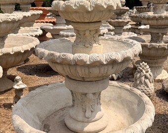 6.5' Concrete Water Fountain, Acanthus Leaf Style Outdoor Water Feature, Outdoor Fountain