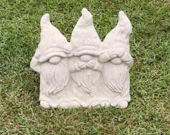 Hear No Evil, Speak No Evil, See No Evil Gnomes – 14” Solid Concrete Garden Gnomes – Gnome Decor - Funny Gnomes– Outdoor Garden Decor