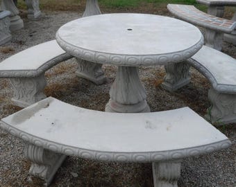 42'' Round Concrete Patio Table Set With Benches