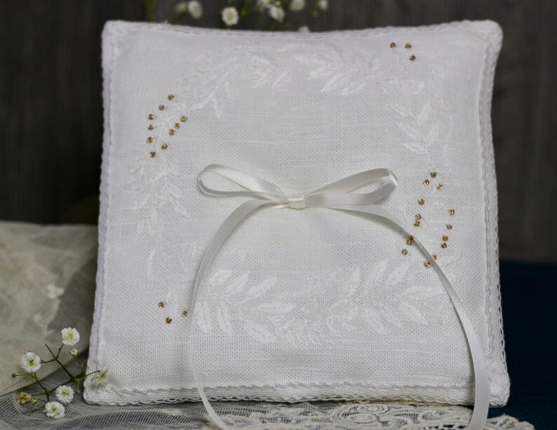Ring Bearer Pillow Hand Embroidered Burlap Ring Pillow Etsy