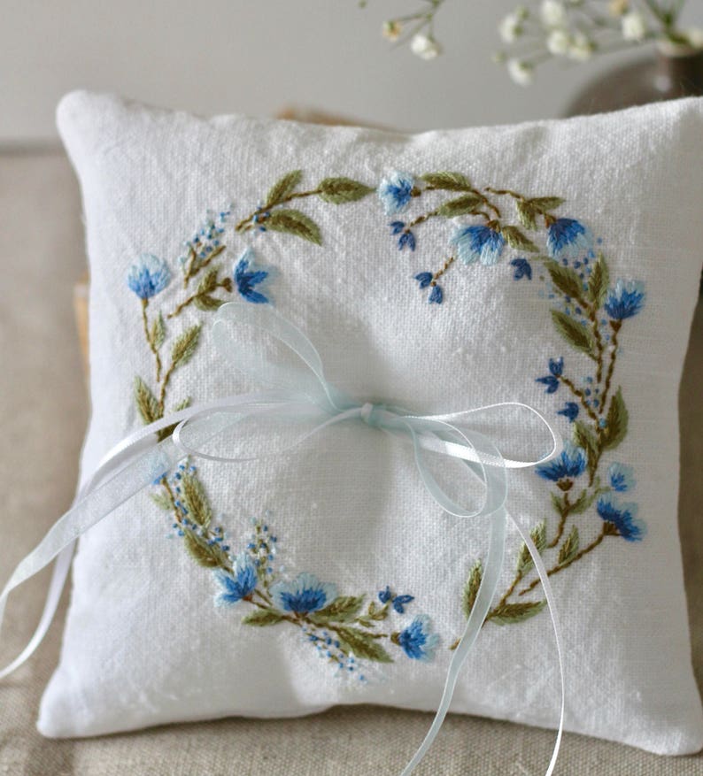 Ring Bearer Pillow Hand Embroidered Burlap Ring Pillow Etsy