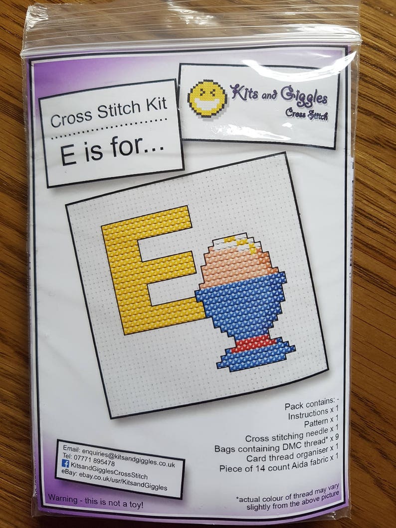 5x5 cm E is For.. Egg Mini Alphabet Cross Stitch Kit with DMC Thread