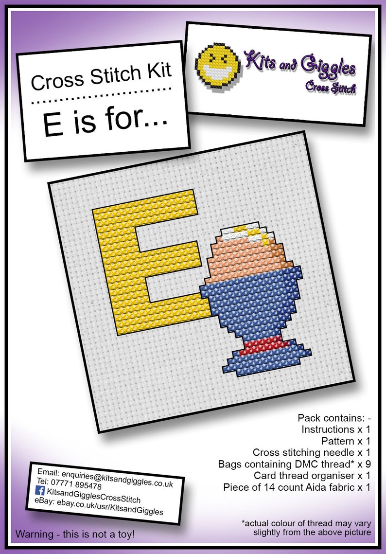 5x5 cm E is For.. Egg Mini Alphabet Cross Stitch Kit with DMC Thread