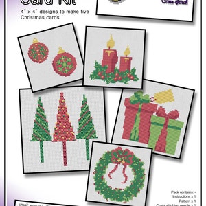 Christmas Card Cross Stitch Kit. Five 4" designs with cards and envelopes