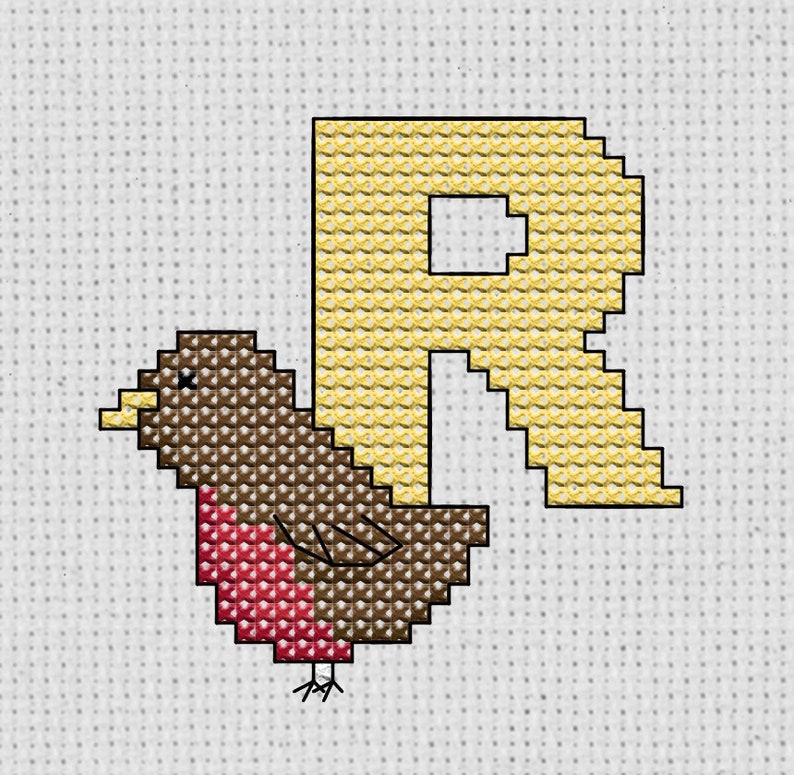 R is For... Robin Mini Alphabet Cross Stitch Kit With DMC Thread, 5x5 ...