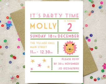 Personalised Children's Party Lion Invitation - Digital Download and Printed