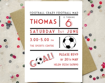 Personalised Children's Football Party Invitation - Digital Download and Printed