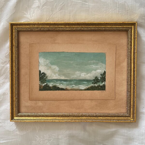 Obra original enmarcada con motivo costero, 20,5 x 26 cm