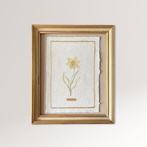 acquerello originale incorniciato su carta fatta a mano con motivo narciso, 22 x 27 cm