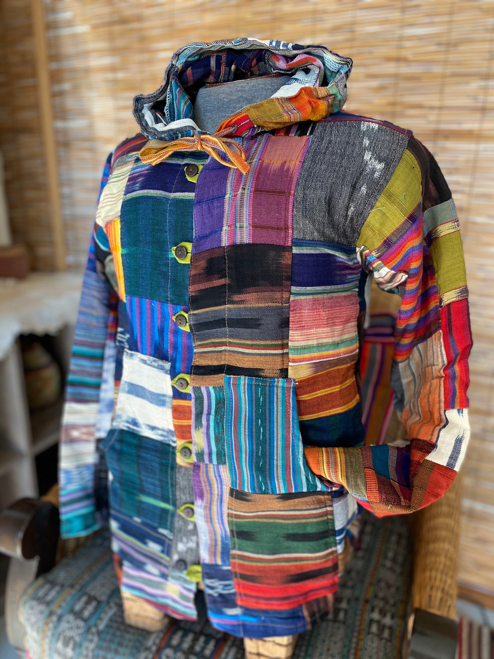 Patchwork woven hoodie L | Etsy