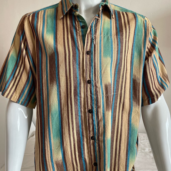 Guatemalan woven Cotton button down shirt M
