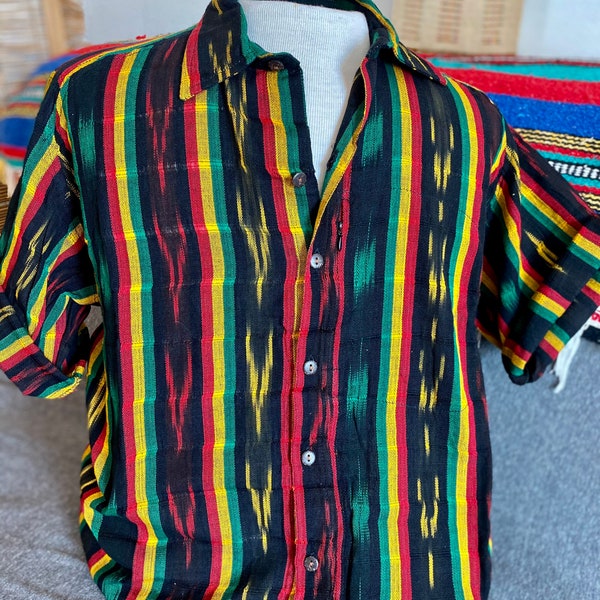 Men cotton Rasta button down cotton shirt XXL