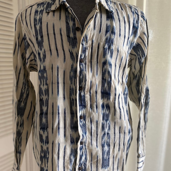 Guatemalan woven cotton button down long sleeve shirt XXL