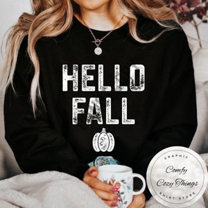 Chemise citrouille Hello Fall effet vieilli : t-shirt d&#39;automne en coton doux