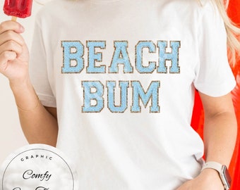 Beach Bum Faux Chenille Lettering Shirt, Beach Bum, Faux Chenille, Summer, Summer Shirt, Beach, Beach Shirt, Hot Weather, Hot Weather Shirt