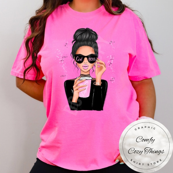 Dark Hair Girl Boss, Dark Hair Boss Babe, Girl Boss Sunglasses, Messy Bun, Dark Hair Messy Bun, Lady Boss, Boss Lady, Girl Boss Shirt