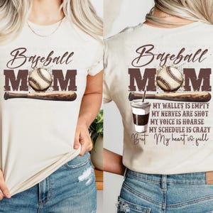Mamá de béisbol, camiseta de mamá de béisbol, mi billetera está vacía, mis nervios están destrozados, mi voz está ronca, mi agenda es una locura, pero mi corazón está lleno