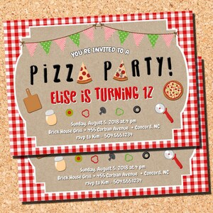 Pizza Party Einladung, Pizza Geburtstag Einladung, Pizza Party Geburtstag Einladung, Pizza Geburtstag Einladung, Digitale Einladung