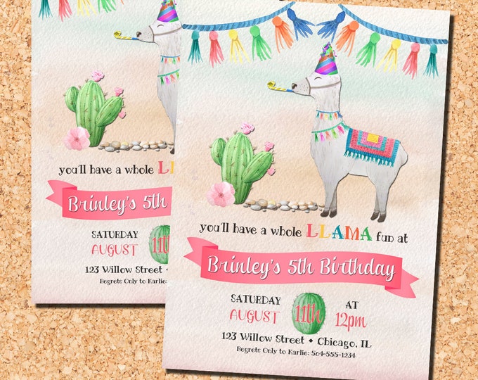 Llama Invitations, Llama Birthday Invitations, Watercolor Llama ...
