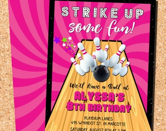 Bowling Party Invitation, Bowling Invitation, Bowling Birthday Invitation, Bowling Birthday Party Invitation, Strike Up Fun Invitation