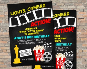 Movie Party Invitation, Movie Birthday Invitation, Movie Night Invitation, Movie Theme Invitation, Digital Printable Invitation