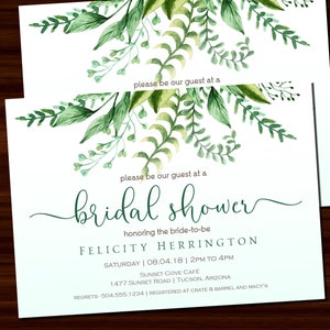 Bridal Shower Invitation, Greenery Bridal Shower Invitation, Watercolor Greenery Bridal Shower Invitation, Digital Printable Invitation