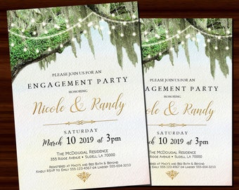 Engagement Party Invitations, Southern Invitations, Oak Tree with Moss, Bayou Invitations, Louisiana Invitations, Couples Shower, Digital