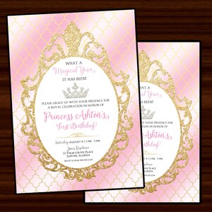Princess Invitations, Princess Birthday Invitations, First Birthday Invitations, Princess First Birthday Invitations, Digital Printable