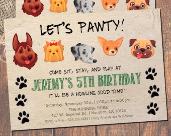 Dog Invitation, Dog Party Invitation, Dog Birthday Invitation, Dog Birthday Party Invitation, Puppy Party Invitation, Puppy Invitation