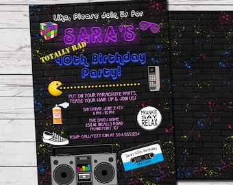 1980s Invitation, 80s Invitation, 1980s Birthday Invitation, 80s Birthday Invitation, 80s Theme Party Invitation, Digital Printable