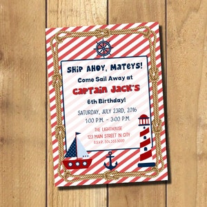 Nautical Invitation, Sailboat Invitation, Nautical Birthday Invitation, Sailboat Birthday Invitation, Sailor Invitation, Sailor Birthday