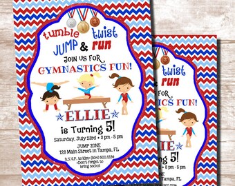 Gymnastics Invitation, Gymnastics Birthday Invitation, Gymnastics Party Invitation, Tumbling Birthday Invitation, Digital Printable