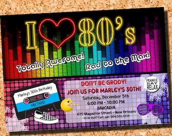 1980s Invitation, 80s Invitation, 1980s Birthday Invitation, 80s Birthday Invitation, 80s Theme Party Invitation, Digital Printable