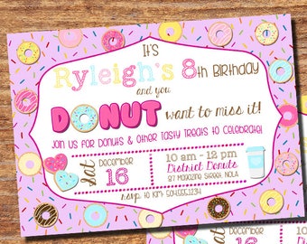 Donut Birthday Invitations, Donut Invitations, Doughnut Birthday Invitations, Doughnut Invitations, Donut Party Invitations, Digital File