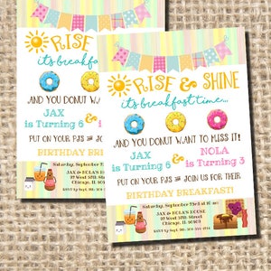 Breakfast Birthday Invitations, Birthday Breakfast Invitations, Twins Birthday Invitations, Joint Birthday Invitations, Digital Printable