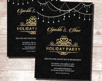 Holiday Party Invitation, Holiday Cocktail Party Invitation, Happy Holidays Invitation, Christmas Party Invitation, Elegant Party Invitation