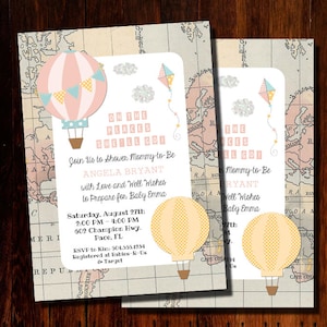 Oh de plaatsen waar je naartoe gaat, hot air ballon uitnodiging, heteluchtballon baby shower uitnodiging, digitale afdrukbare douche uitnodiging