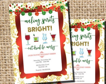Holiday Party Invitation, Holiday Cocktail Party Invitation, Making Spirits Bright Invitation, Christmas Party Invitation, Digital Printable