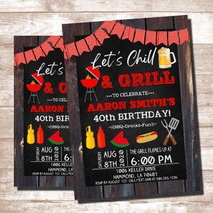 Chill & Grill Invitations, Chill and Grill Birthday Invitations, BBQ Party Invitations, 40th Birthday Invitations, Digital Printable