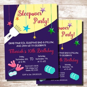 Sleepover Invitations, Slumber Party Invitations, Sleepover Party Invitations, Sleepover Birthday Invitations, Digital Printable