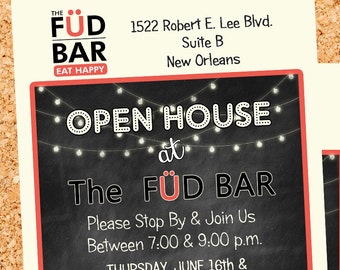 Open House, Restaurant Open House Invitation, Restaurant Grand Opening Invitation, Chalkboard String Lights Digital Printable Invitation