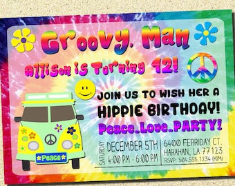 1960s Invitation, 60s Invitation, 1960s Birthday Invitation, 60s Birthday Invitation, Hippie Invitation, Hippie Birthday Invitation, Digital