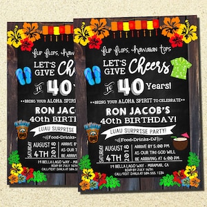 Invito Luau, Inviti di compleanno Luau, Inviti per feste a sorpresa, Inviti hawaiani, Inviti Luau, Inviti per il 40° compleanno