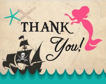 Mermaid Thank You Note Cards Digital Printable matches | Etsy